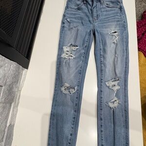 American Eagle Outfitters Light Blue Distressed Straight Leg Jeans